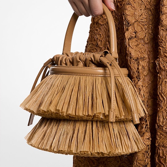 MICHAEL KORS COLLECTION Ischia Mini Leather and Fringe Bucket Bag Natural Peanut - Picture 2 of 14